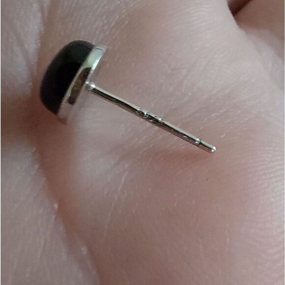 925 Sterling Silver Black Agate Stud Earrings - Picture 7 of 7